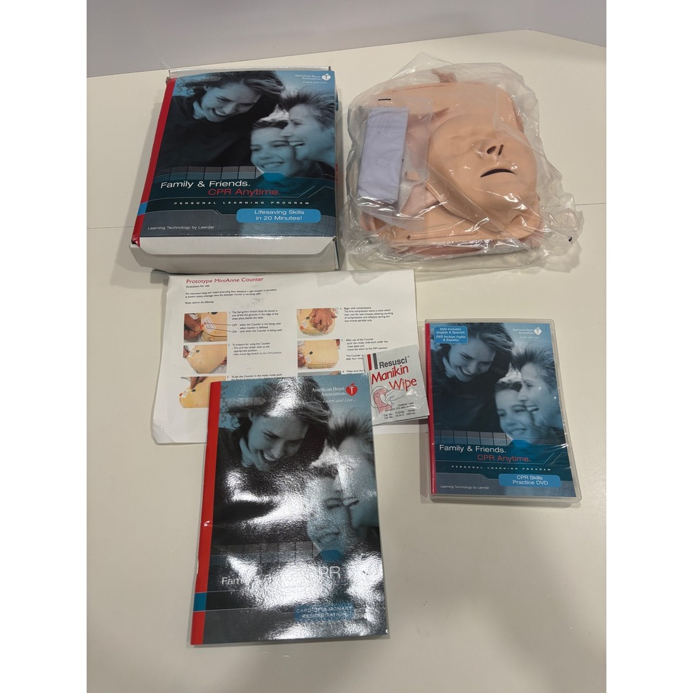 AHA Family & Friends CPR Anytime Kit Laerdal Mini Anne Manikin DVD 2005 ECC